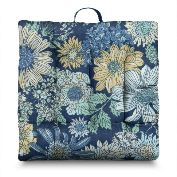 Spring Floral Floor Pillow - Thick Square Tatami Mat with Bright Flower Aesthetic Pattern