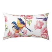 Spring Floral Flower Cute Birds Branches 0 Envelope Seal Pillowcase,Soft Breathable Pillow Case Cushion Bedroom Outdoor Decorations