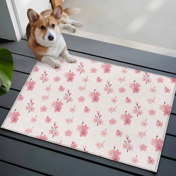 Spring Floral Front Door Rugs 2x3 ft Watercolor Pink Flowers Modern Farmhouse Small Rug for Entryway Non Slip Washable Bathroom Door Mat Absorbent Floor Mat for Indoor Entrance