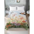thumbnail image 1 of Spring Floral Full Size Flat Sheet, Wrinkleproof & Fadeproof Cooling Flat Bed Sheet Only, Hummingbird Summer Botanical Watercolor Breathable Soft Bedding Top Sheets 81 x 96 Inches, 1 of 8