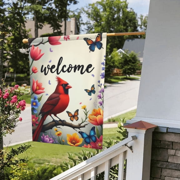 Spring Floral Garden Flag 12X18 Vertical Double Sided Cardinal Red Bird Butterfly Flowers Summer Farmhouse Holiday Outside Decorations Yard Flag