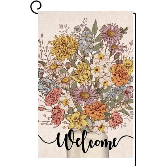 Spring Floral Garden Flag 12x18 Vertical Double Sided Flowers Mason Jar Welcome Summer Farmhouse Holiday Outside Decorations Burlap Yard Flag BW783