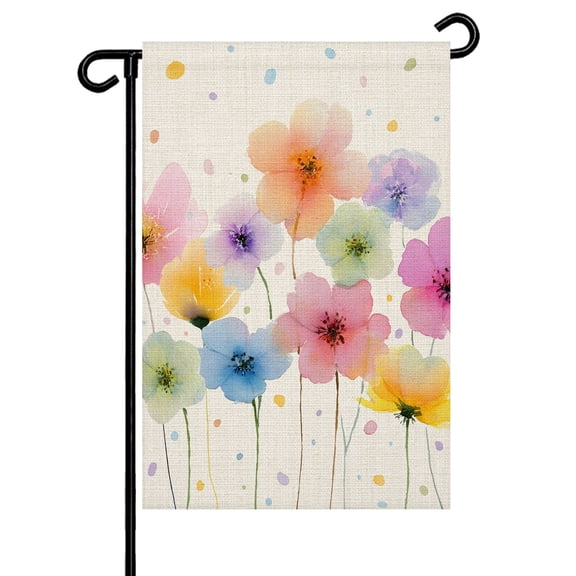 Spring Floral Garden Flag 28x40 Inch Watercolor Pink Blue Green Flowers Polka Dot Retro Double Sided Small Decorative Garden Flags for Outside, Outdoor Yard Porch Lawn Decoration