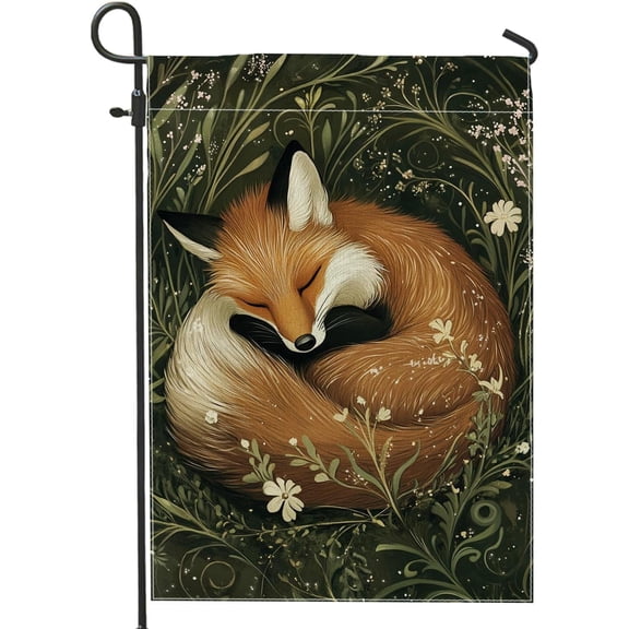 Spring Floral Garden Flag Double Sided Burlap Outdoor Lawn Banner Fox Wildlife Nature Design 12x18 Inch