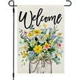 thumbnail image 1 of Spring Floral Garden Flag Mason Jar 12x18 Inch Double Sided Small Burlap Seasonal Holiday Flag for Outside Yard Welcome CF1377-12, 1 of 6
