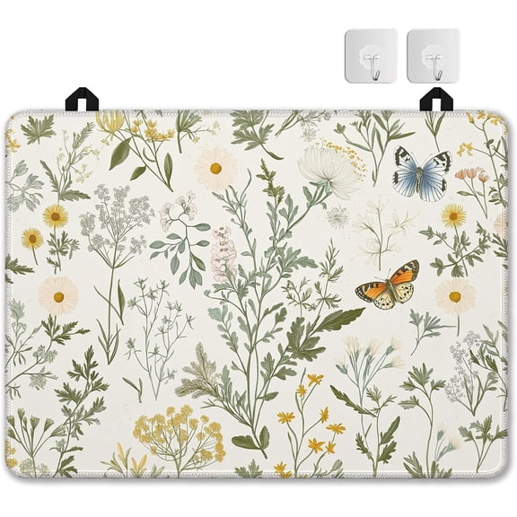 Spring Floral Glass Top Stove Cover Protector,Rustic Wild Flower Heat Resistant Stove Top Cover, Large Size Range Covers for Electric Stove Countertop Mat, 28 x 20 Inch
