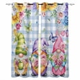 thumbnail image 1 of Spring Floral Gnomes Blackout Curtains for Bedroom, Watercolor Flowers Butterflies Blue Plaid Thermal Insulated Kitchen Drapes with Grommets, Light Blocking Window Treatment, 2 Panels 42" x 84", 1 of 7