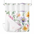 thumbnail image 1 of Spring Floral No Hooks Shower Curtain with Snap-in Liner Romantic Gradient Pink Yellow Purple Flowers Farmhouse Shower Curtains for Bathroom, Waterproof, Easy Install, Washable 66"x72", 1 of 9