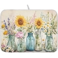 thumbnail image 1 of Spring Floral Jars Rustic Dish Drying Mat for Kitchen Counter Absorbent Microfiber Small Drying Pad Flowers Dish Mats for Kitchen Countertops 16 x 18 Inch, 1 of 1