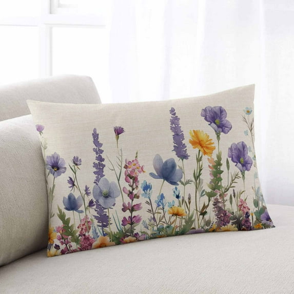 Spring Floral King Size Pillow Cover, Pillowcase Protectors with Zipper, Breathable Decorative Throw Pillow Case Cover, Purple Flowers Summer Botanical Rustic Pillow Shams for Couch Sofa 20x36Inch