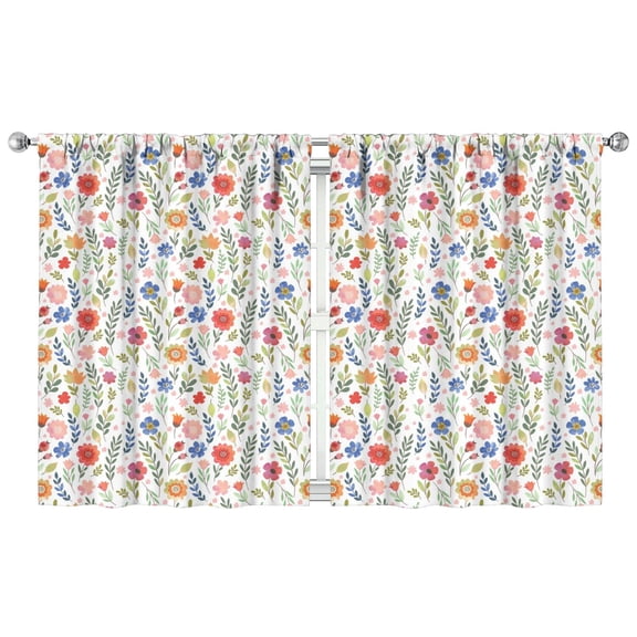 Spring Floral Kitchen Curtains 2 Pack - Small Floral Print Semi-Sheer Tier Panels 42x54 Inch, Farmhouse Rod Pocket Design
