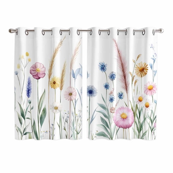 Spring Floral Kitchen Curtains 63 Inch Length, Vintage Summer Flower Botanical Grommet Top Bedroom Living Room Curtains, Light Filtering Cafe Curtain Drapes 2 Panels Set 104''x63''