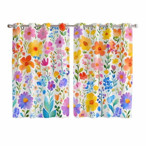 Spring Floral Kitchen Curtains 72 Inch Length, Watercolor Botanical Colorful Summer Grommet Top Bedroom Living Room Curtains, Light Filtering Cafe Curtain Drapes 2 Panels Set 104''x72''