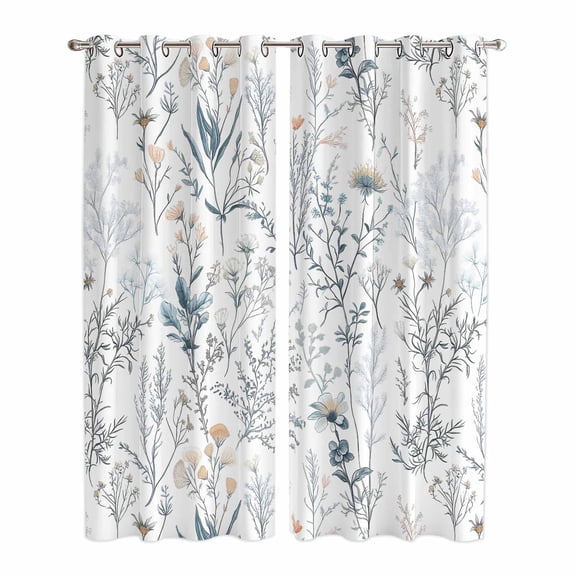 Spring Floral Kitchen Curtains 84 Inch Length, Vintage Botanical Watercolor Grommet Top Bedroom Living Room Curtains, Light Filtering Cafe Curtain Drapes 2 Panels Set 84''x84''