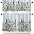 thumbnail image 1 of Spring Floral Kitchen Curtains, Gray Plaid Farmhouse Flowers Watercolor 3-Piece Kitchen Curtain Valance and Tiers Set 24 Inch Length, Rod Pocket Half Window Curtains for Cafe Living Room Bathroom, 1 of 6