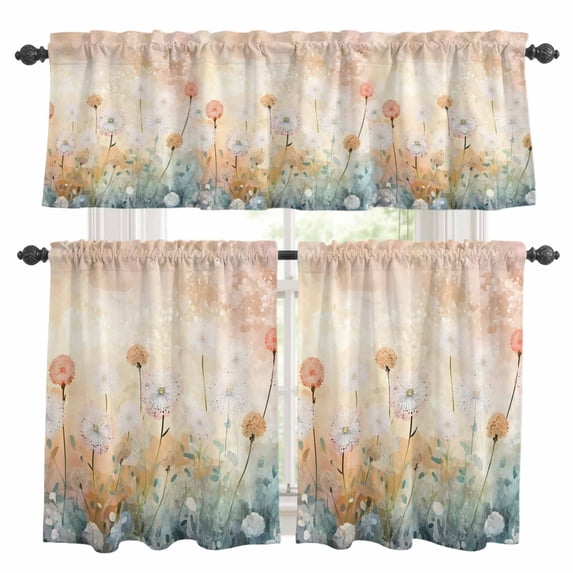 Spring Floral Kitchen Curtains Sets for Windows 24 Inch Length, Farmhouse Botanical Vintage Flowers Rod Pocket Window Treatments Tier Curtains and Valances Set for Bedroom/Bathroom