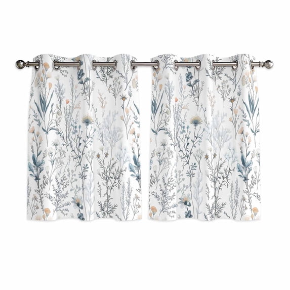 Spring Floral Kitchen Curtains Short 54 Inch Length, Vintage Botanical Watercolor Grommet Top Bedroom Living Room Curtains, Light Filtering Cafe Curtain Drapes 2 Panels Set 84''x54''