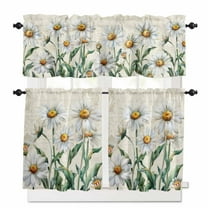 Spring Floral Kitchen Curtains and Valances Set, 3 Piece Kitchen Curtains Set 24 Inch Length, Vintage Summer Botanical White Daisy Rod Pocket Curtains Tier Farmhouse Window Curtains