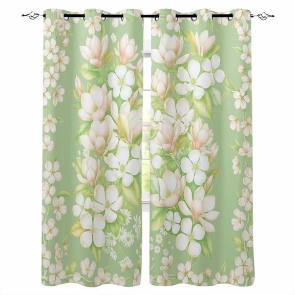 Spring Floral Kitchen Curtains Watercolor Orchid Flowers Leaves Botanical Green Cafe Short Curtains for Bathroom Blackout Window Curtain Small Window Treatment Drapes for Bedroom 42"x45"x2