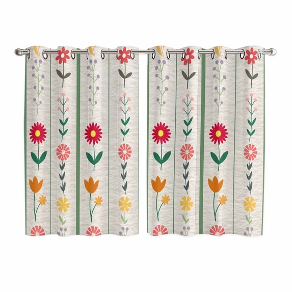 Spring Floral Kitchen Curtains Window Panels, Colorful Summer Flowers Vintage Botanical Insulated Window Treatment Curtain, Grommet Curtains for Bedroom/Living Room/Bathroom, 2 Piece 52"Wx72"L
