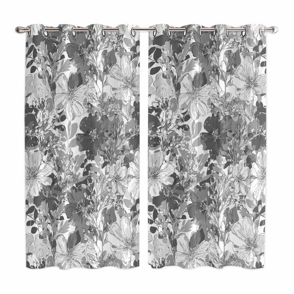 Spring Floral Kitchen Curtains Window Panels, Retro Country Flowers Leaves Botanical Gray Insulated Window Treatment Curtain, Grommet Curtains for Bedroom/Living Room/Bathroom, 2 Piece 42"Wx63"L