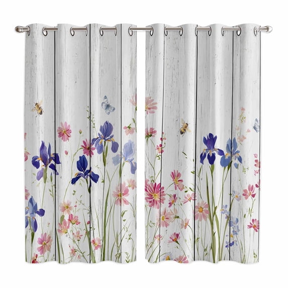 Spring Floral Kitchen Curtains Window Panels, Summer Botanical Flowers Vintage Insulated Window Treatment Curtain, Grommet Curtains for Bedroom/Living Room/Bathroom, 2 Piece 42"Wx63"L