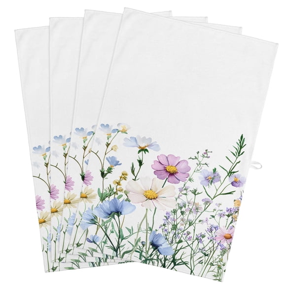Spring Floral Kitchen Towels, Absorbent Microfiber Kitchen Dish Hand Tea Bath Towel, Country Spring Floral Botanical Quick Dry Cleaning Cloth Dishclothes Decorative Sets, (4-PC, 18x28)