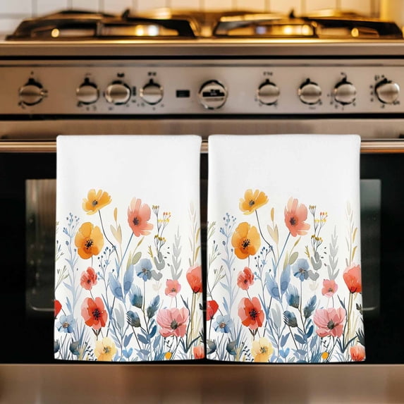 Spring Floral Kitchen Towels Set of 1, Watercolor Elegant Summer Botanical Absorbent Dish Towels for Kitchen, Microfiber Hand Towel, Quick Drying Tea Towel for Cleaning Decorative Dishcloths