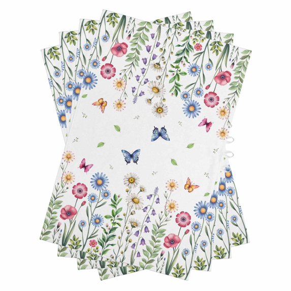 Spring Floral Kitchen Towels Set of 4, Water Absorbent Dish Towel, Pink Blue Flowers Botanical Butterflies Decorative Hand Towels - Quick Drying Cloth for Cooking Baking, 18x28 Inch