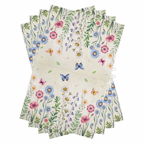 Spring Floral Kitchen Towels Set of 4, Water Absorbent Dish Towel, Pink Blue Flowers Butterfly Farmhouse Decorative Hand Towels - Quick Drying Cloth for Cooking Baking, 18x28 Inch