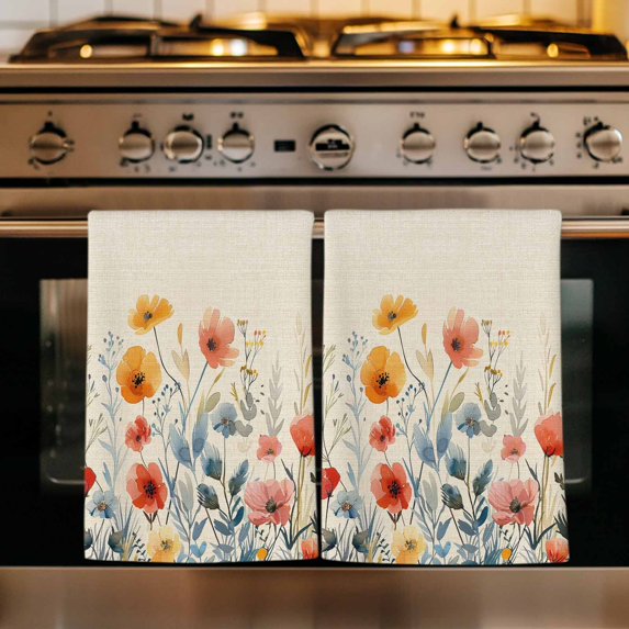 Spring Floral Kitchen Towels Set of 4, Watercolor Elegant Summer Botanical Rustic Absorbent Dish Towels for Kitchen, Microfiber Hand Towel, Quick Drying Tea Towel for Cleaning Decorative Dishcloths