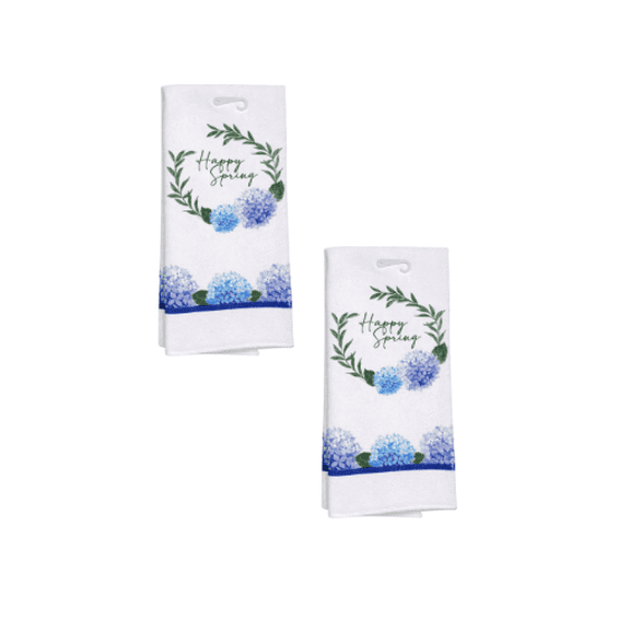 Spring Floral Kitchen Towels with Happy Spring Text, Polyester, 15 x 25 in, 2 Pack