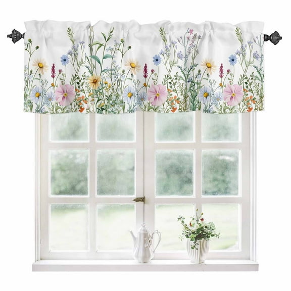 Spring Floral Kitchen Valances for Windows 42x18 Inch Kitchen Curtains Valances Rod Pocket Wildflowers Herbs Summer Botanical Bathroom Window Valances for Window Treatment Decor