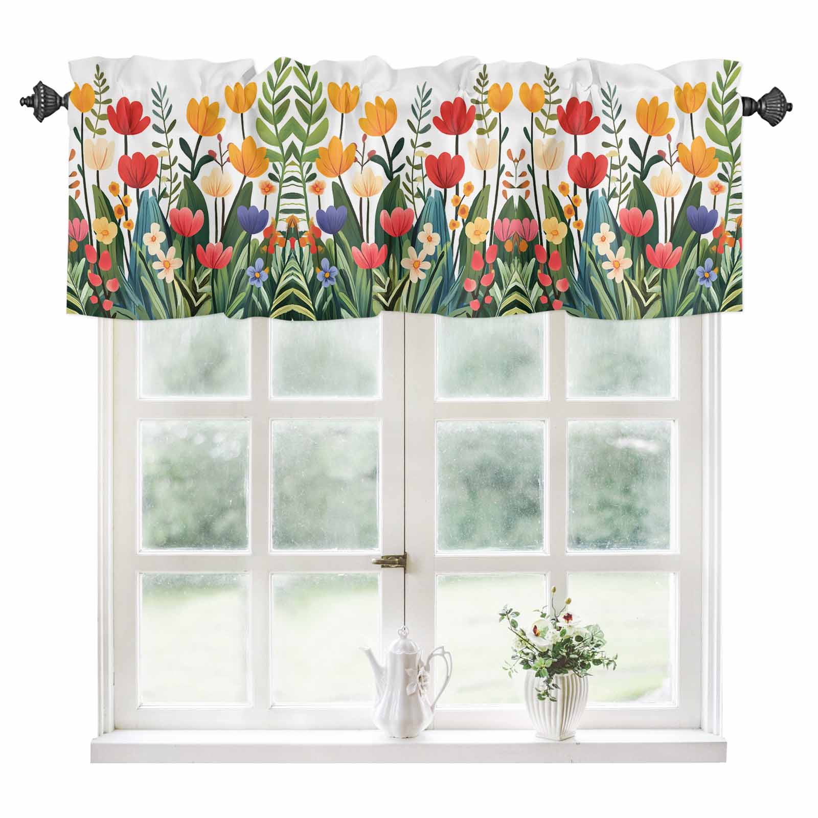 Spring Floral Kitchen Valances for Windows 60x18 Inch Kitchen Curtains