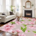 thumbnail image 1 of Spring Floral Large Area Rugs 5x8 ft Watercolor Flower Green Leaves Light Pink Background Washable Rug Non Slip Indoor Carpet Absorbent Floor Mat for Living Room Bedroom Dining Room, 1 of 9