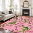 thumbnail image 1 of Spring Floral Large Area Rugs 8x10 ft Watercolor Flower Green Leaves Pink Background Washable Rug Non Slip Indoor Carpet Absorbent Floor Mat for Living Room Bedroom Dining Room, 1 of 9