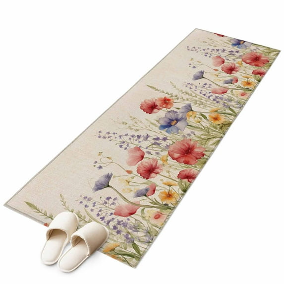 Spring Floral Large Area Rugs for Bedroom Living Room, Soft Non Slip Carpet Bedside Rug, Colorful Summer Botanical Flowers Vintage Rectangular Floor Cover Kitchen Accent Rug 2'x6' for Office