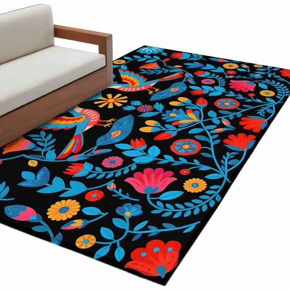 Spring Floral Large Area Rugs for Bedroom Living Room, Soft Non Slip Carpet Bedside Rug, Modern Abstract Art Birds Rectangular Floor Cover Kitchen Accent Rug 3'x5' for Dining Room/Office
