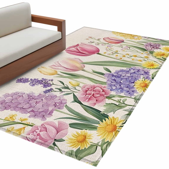 Spring Floral Rugs Spring Floral Large Area Rugs for Bedroom Living Room, Soft Non Slip ...