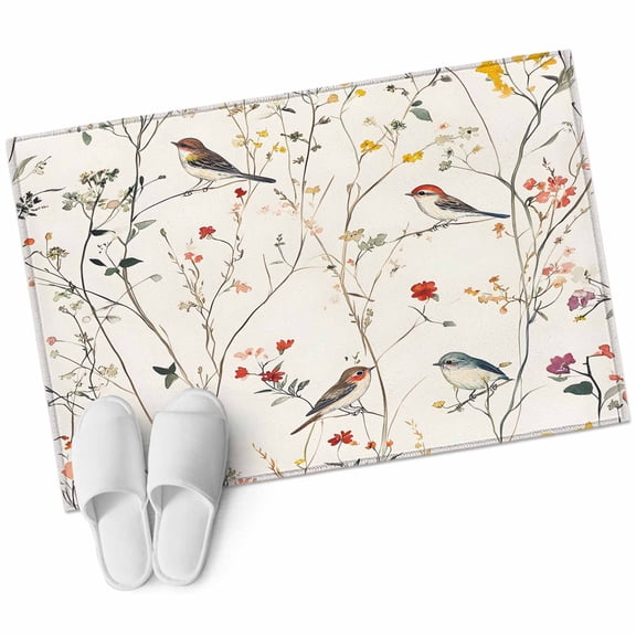 Spring Floral Large Area Rugs for Bedroom Living Room, Soft Non Slip Carpet Bedside Rug, Summer Birds Botanical Country Rectangular Floor Cover Kitchen Accent Rug 2'x3' for Dining Room/Office