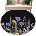 thumbnail image 1 of Spring Floral Large Area Rugs for Bedroom Living Room, Soft Non Slip Carpet Bedside Rug, Summer Botanical Elegant Black Round Floor Cover Kitchen Accent Rug 8' for Dining Room/Office, 1 of 9