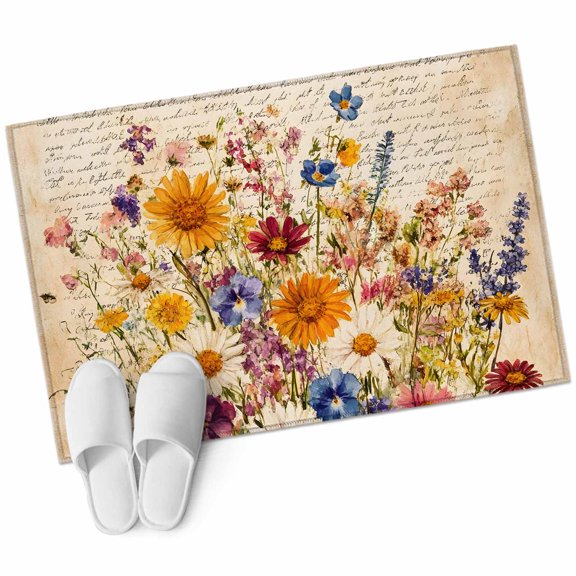 Spring Floral Large Area Rugs for Bedroom Living Room, Soft Non Slip Carpet Bedside Rug, Vintage Summer Botanical Flowers Rectangular Floor Cover Kitchen Accent Rug 2'x3' for Dining Room/Office