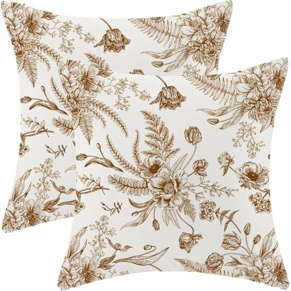 Spring Floral Leaves Pillow Covers 20 x 20 Inch Set of 2 for Chinoiserie Flowers Decor Throw Pillows Brown and White Seasonal Plant Outdoor Decorative Cushion Cases for Couch Bed Decorations
