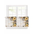 thumbnail image 1 of Spring Floral Leaves Short Blackout Curtains 30Inch Long Yellow Flower Wood Grain Rod Pocket Kitchen Curtains, 2 Panels Thermal Insulated Room Darkening Drapes for Bedroom, 30"W x 30"L, 1 of 5
