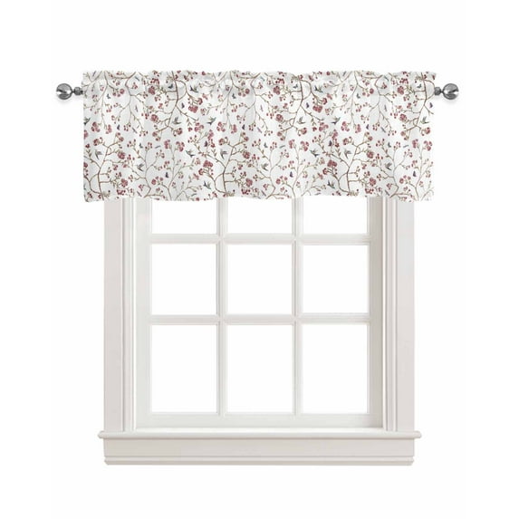 Spring Floral Linen Curtain Valance for Bedroom/Bathroom/Kitchen/Office/Living/Dining Room Window,Watercolor Summer Flowers Botanical Rod Pocket Topper Decorative Cafe Drapes Panel 54"x18"