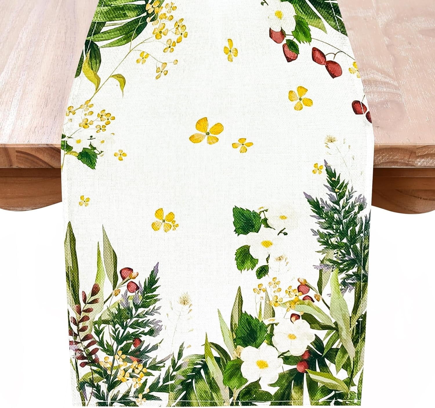 Spring Floral Linen Table Runners Summer Watercolor Daisy Flower ...