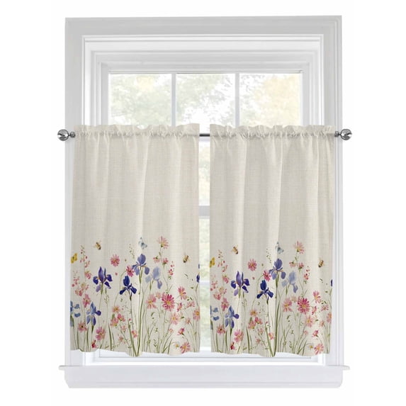 Spring Floral Living Room Curtains 2 Panel, Farmhouse Summer Botanical Flowers Cafe Window Treatment, Farmhouse Bedroom Bathroom Kitchen Curtains Drapes 104"x54"