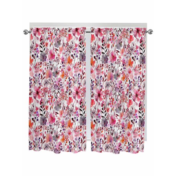 Spring Floral Living Room Curtains 2 Panel, Modern Watercolor Flowers Botanical Cafe Window Treatment, Extra Long Farmhouse Bedroom Bathroom Kitchen Curtains Drapes 104"x72"