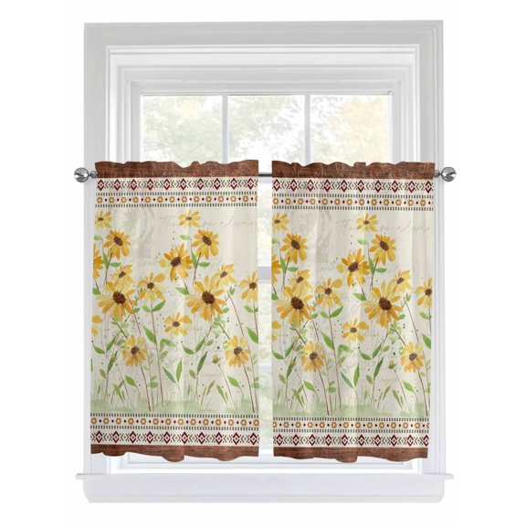 Spring Floral Living Room Curtains 2 Panel, Vintage Pastoral Flowers Retro Art Cafe Window Treatment, Farmhouse Bedroom Bathroom Kitchen Curtains Drapes 104"x45"