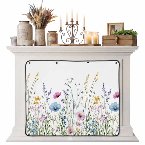Spring Floral Magnetic Fireplace Cover, Fireplace Draft Blocker, Colorful Botanical Wildflower Summer Fireplaces Blanket for Heat Loss/Cold Air, Fireplaces Draft Stopper Cover for Inside 36"x30"